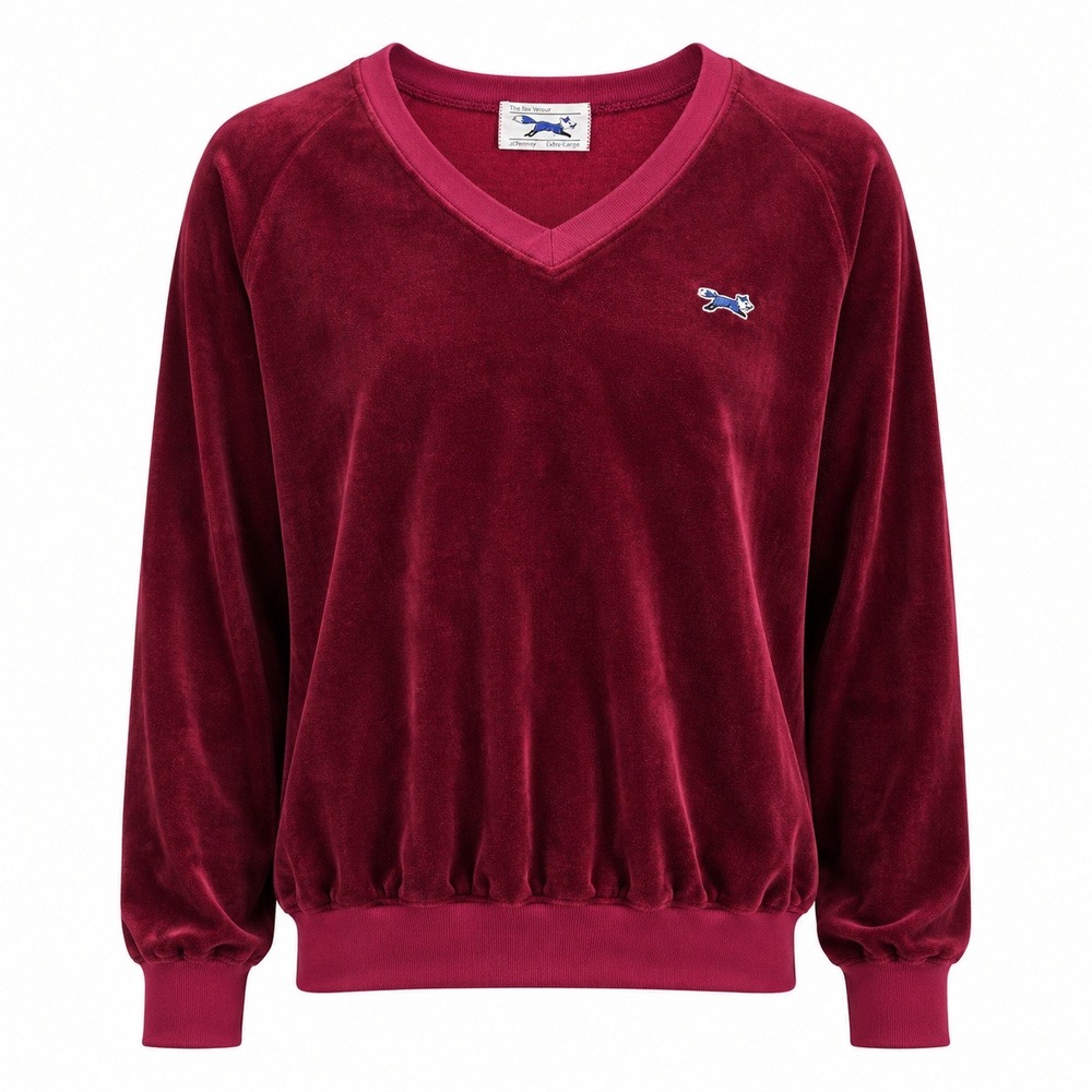 Vintage 80s‎ JCPenney Fox Velour Sweatshirt XL Red Raglan Retro Cozy Grunge